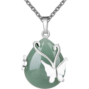 image:imageBivei Crystal Butterfly Necklaces for Women  Rose Quartz Wire Wrap Gemstone Chakra Pendant Gifts Jewelry for Women MenGreen  Green Adventurine