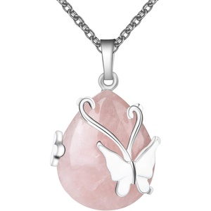 image:imageBivei Crystal Butterfly Necklaces for Women  Rose Quartz Wire Wrap Gemstone Chakra Pendant Gifts Jewelry for Women MenPink  Rose Quartz