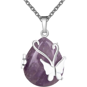 image:imageBivei Crystal Butterfly Necklaces for Women  Rose Quartz Wire Wrap Gemstone Chakra Pendant Gifts Jewelry for Women MenPurple  Amethyst