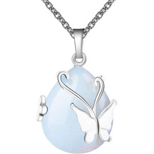 image:imageBivei Crystal Butterfly Necklaces for Women  Rose Quartz Wire Wrap Gemstone Chakra Pendant Gifts Jewelry for Women MenWhite  Synthetic Opalite
