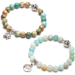 image:imageBivei Gemstone Bead Bracelet for Women Healing Crystal Stone Yoga Chakra Meditation Good Luck Charm Bracelet SetElephant Charm VarisciteampLotus Charm Amazonite