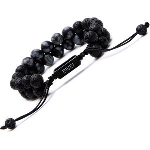 image:imageBivei Lava Stone Beaded Bracelets Adjustable Handmade Women Braided Double Layer Semi Precious Natural Gemstone Essential Oil Diffuser BraceletSnow Flake Obsidian Bracelet