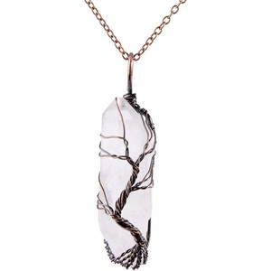 image:imageBivei Life Tree Copper Wire Wrapped Crystal Necklace  Chakra Pendant Natural Stone Quartz Reiki Jewelry Gift for WomenClear Quartz