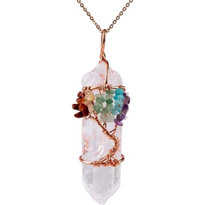 image:imageBivei Life Tree Copper Wire Wrapped Crystal Necklace  Chakra Pendant Natural Stone Quartz Reiki Jewelry Gift for WomenClear QuartzLife Tree