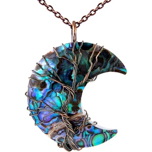 image:imageBivei Life Tree Crescent Moon Necklaces for Women  Copper Wire Wrap Gemstones Pendant Crystals and Natural Stones Necklace Witch Jewellery Christmas Valentines Day for FriendsBlue Abalone Shell