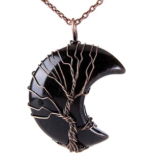 image:imageBivei Life Tree Crescent Moon Necklaces for Women  Copper Wire Wrap Gemstones Pendant Crystals and Natural Stones Necklace Witch Jewellery Christmas Valentines Day for FriendsBlack  Black Agate