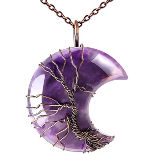 image:imageBivei Life Tree Crescent Moon Necklaces for Women  Copper Wire Wrap Gemstones Pendant Crystals and Natural Stones Necklace Witch Jewellery Christmas Valentines Day for FriendsPurple  Amethyst