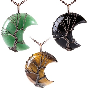 image:imageBivei Life Tree Crescent Moon Necklaces for Women  Copper Wire Wrap Gemstones Pendant Crystals and Natural Stones Necklace Witch Jewellery Christmas Valentines Day for FriendsSet 2