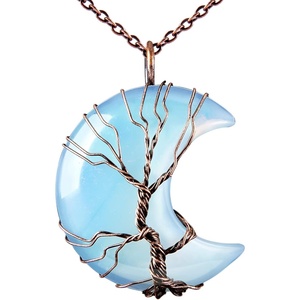 image:imageBivei Life Tree Crescent Moon Necklaces for Women  Copper Wire Wrap Gemstones Pendant Crystals and Natural Stones Necklace Witch Jewellery Christmas Valentines Day for FriendsBlue  Synthetic Opalite