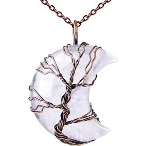image:imageBivei Life Tree Crescent Moon Necklaces for Women  Copper Wire Wrap Gemstones Pendant Crystals and Natural Stones Necklace Witch Jewellery Christmas Valentines Day for FriendsClear  Clear Quartz