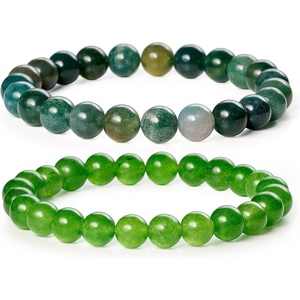 image:imageBivei Natural Crystals Gemstone Healing Stretchy Round Beaded Bracelet  8MM Semi Precious Beads Bracelet Handmade Spiritual Jewelry Gift for Women MenEnhance Positive Energy8mm Moss Agate  Green Jade Wisdom