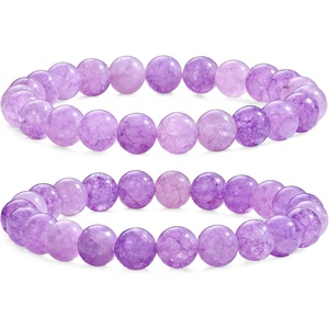 image:imageBivei Natural Crystals Gemstone Healing Stretchy Round Beaded Bracelet  8MM Semi Precious Beads Bracelet Handmade Spiritual Jewelry Gift for Women MenEnhance Positive Energy8mm Purple Jade Harmony  Wisdom