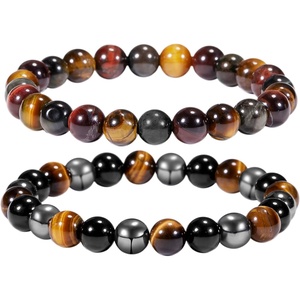 image:imageBivei Natural Crystals Gemstone Healing Stretchy Round Beaded Bracelet  8MM Semi Precious Beads Bracelet Handmade Spiritual Jewelry Gift for Women MenEnhance Positive Energy8mm Triple Protection Set