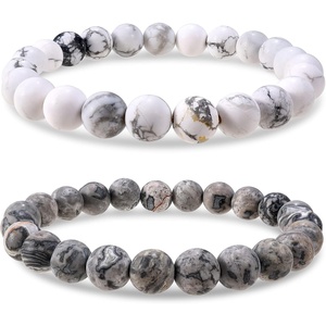 image:imageBivei Natural Crystals Gemstone Healing Stretchy Round Beaded Bracelet  8MM Semi Precious Beads Bracelet Handmade Spiritual Jewelry Gift for Women MenEnhance Positive Energy8mm Howlite  Picasso Jasper Good Sleep