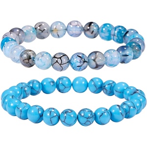 image:imageBivei Natural Crystals Gemstone Healing Stretchy Round Beaded Bracelet  8MM Semi Precious Beads Bracelet Handmade Spiritual Jewelry Gift for Women MenEnhance Positive Energy8mm Blue Dragon Vein Agate  Turquoise Strength  Protection