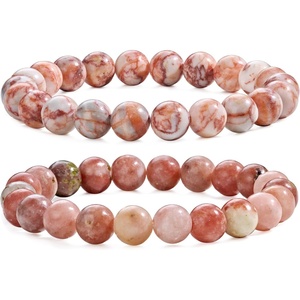 image:imageBivei Natural Crystals Gemstone Healing Stretchy Round Beaded Bracelet  8MM Semi Precious Beads Bracelet Handmade Spiritual Jewelry Gift for Women MenEnhance Positive Energy8mm Red Vein Jasper  Plum Blossom Jade Good Luck  Opportunities
