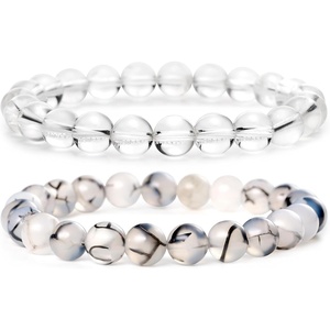 image:imageBivei Natural Crystals Gemstone Healing Stretchy Round Beaded Bracelet  8MM Semi Precious Beads Bracelet Handmade Spiritual Jewelry Gift for Women MenEnhance Positive Energy8mm Clear Quartz  Dragon Vein Agate Master Healer