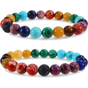 image:imageBivei Natural Crystals Gemstone Healing Stretchy Round Beaded Bracelet  8MM Semi Precious Beads Bracelet Handmade Spiritual Jewelry Gift for Women MenEnhance Positive Energy8mm Chakra Bracelet Inner Balance