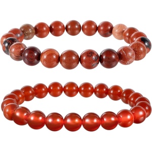image:imageBivei Natural Crystals Gemstone Healing Stretchy Round Beaded Bracelet  8MM Semi Precious Beads Bracelet Handmade Spiritual Jewelry Gift for Women MenEnhance Positive Energy8mm Red Agate  Red Jasper Vitality