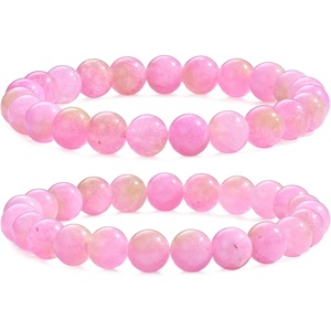 image:imageBivei Natural Crystals Gemstone Healing Stretchy Round Beaded Bracelet  8MM Semi Precious Beads Bracelet Handmade Spiritual Jewelry Gift for Women MenEnhance Positive Energy8mm Pink Jade Warmth Love