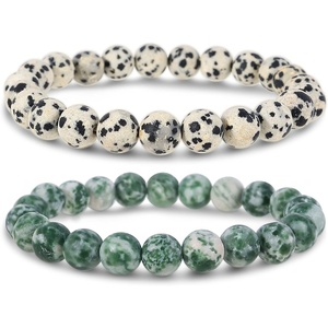 image:imageBivei Natural Crystals Gemstone Healing Stretchy Round Beaded Bracelet  8MM Semi Precious Beads Bracelet Handmade Spiritual Jewelry Gift for Women MenEnhance Positive Energy8mm Dalmatian Jasper  Green Jasper Inner Strength