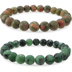 image:imageBivei Natural Crystals Gemstone Healing Stretchy Round Beaded Bracelet  8MM Semi Precious Beads Bracelet Handmade Spiritual Jewelry Gift for Women MenEnhance Positive Energy8mm Unakite  Green Agate Recovery