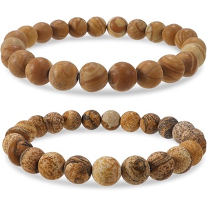 image:imageBivei Natural Crystals Gemstone Healing Stretchy Round Beaded Bracelet  8MM Semi Precious Beads Bracelet Handmade Spiritual Jewelry Gift for Women MenEnhance Positive Energy8mm Wood Grain Jasper  Picture Jasper Creativity