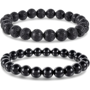 image:imageBivei Natural Crystals Gemstone Healing Stretchy Round Beaded Bracelet  8MM Semi Precious Beads Bracelet Handmade Spiritual Jewelry Gift for Women MenEnhance Positive Energy8mm Lava Stone  Black Obsidian Protection
