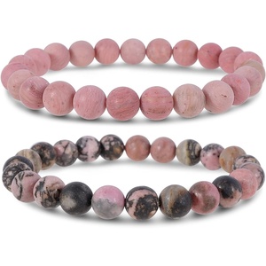 image:imageBivei Natural Crystals Gemstone Healing Stretchy Round Beaded Bracelet  8MM Semi Precious Beads Bracelet Handmade Spiritual Jewelry Gift for Women MenEnhance Positive Energy8mm Rhodochrosite  Rhodonite Love  Compassion