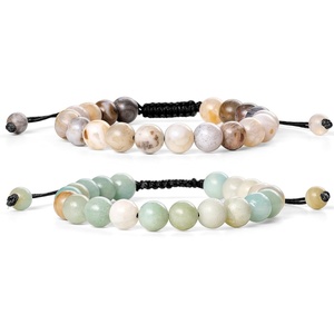 image:imageBivei Natural Gemstone Semi Precious Crystals Handmade Stretchy Round Beads Bracelet Enhance Positive EnergyAdjustable Bamboo Leaf Agate amp AmazoniteGood Luck Adjustable6985