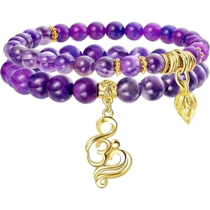 image:imageBivei Natural Semi Precious Gemstone beads bracelet for women  Life Tree and Leaf Charm Energy Reiki Crystal Stretch BraceletsANewOM  Amethyst