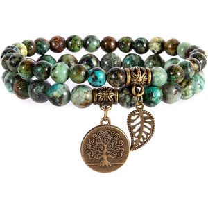 image:imageBivei Natural Semi Precious Gemstone beads bracelet for women  Life Tree and Leaf Charm Energy Reiki Crystal Stretch BraceletsAfrican Turquoise Bracelet Set