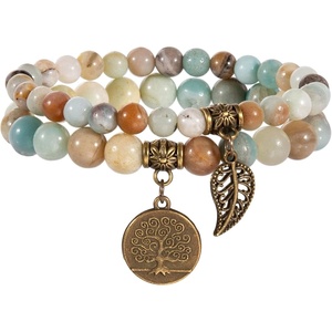 image:imageBivei Natural Semi Precious Gemstone beads bracelet for women  Life Tree and Leaf Charm Energy Reiki Crystal Stretch BraceletsAmazonite Bracelet Set