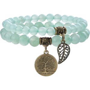 image:imageBivei Natural Semi Precious Gemstone beads bracelet for women  Life Tree and Leaf Charm Energy Reiki Crystal Stretch BraceletsAventurine Bracelet Set