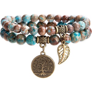 image:imageBivei Natural Semi Precious Gemstone beads bracelet for women  Life Tree and Leaf Charm Energy Reiki Crystal Stretch BraceletsBlue Lace Agate Bracelet Set