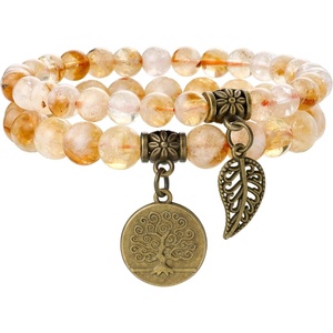 image:imageBivei Natural Semi Precious Gemstone beads bracelet for women  Life Tree and Leaf Charm Energy Reiki Crystal Stretch BraceletsCitrine Bracelet Set
