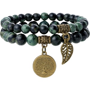 image:imageBivei Natural Semi Precious Gemstone beads bracelet for women  Life Tree and Leaf Charm Energy Reiki Crystal Stretch BraceletsKambaba Jasper Bracelet Set