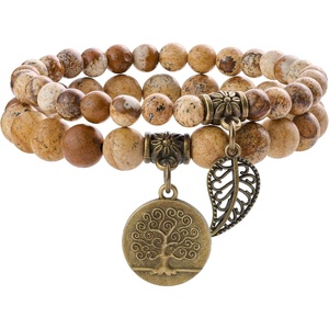 image:imageBivei Natural Semi Precious Gemstone beads bracelet for women  Life Tree and Leaf Charm Energy Reiki Crystal Stretch BraceletsPicture Jasper Bracelet Set