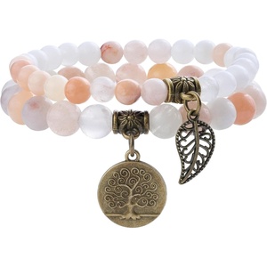 image:imageBivei Natural Semi Precious Gemstone beads bracelet for women  Life Tree and Leaf Charm Energy Reiki Crystal Stretch BraceletsPink Aventurine Bracelet Set