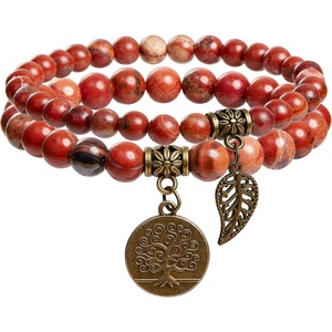 image:imageBivei Natural Semi Precious Gemstone beads bracelet for women  Life Tree and Leaf Charm Energy Reiki Crystal Stretch BraceletsRed Jasper Bracelet Set