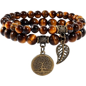 image:imageBivei Natural Semi Precious Gemstone beads bracelet for women  Life Tree and Leaf Charm Energy Reiki Crystal Stretch BraceletsTiger eye Bracelets Set