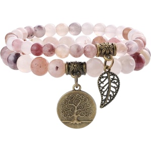 image:imageBivei Natural Semi Precious Gemstone beads bracelet for women  Life Tree and Leaf Charm Energy Reiki Crystal Stretch BraceletsViolet Stone Bracelet Set
