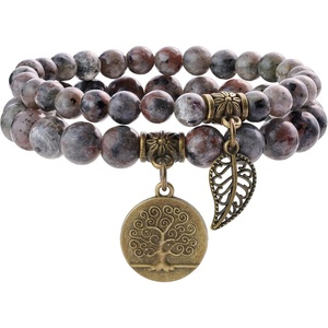 image:imageBivei Natural Semi Precious Gemstone beads bracelet for women  Life Tree and Leaf Charm Energy Reiki Crystal Stretch BraceletsYooperlite Bracelet Set