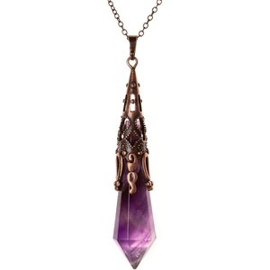 image:imageBivei Retro Antique Brass Chakra Necklace 12 Facted Prism Prism Gemstone  Quartz Crystal Stone Healing PendantAmethyst