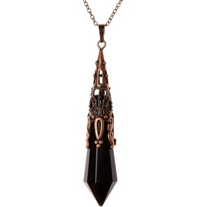 image:imageBivei Retro Antique Brass Chakra Necklace 12 Facted Prism Prism Gemstone  Quartz Crystal Stone Healing PendantBlack Agate