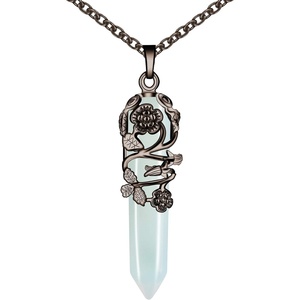 image:imageBivei Vintage Reiki Healing Crystal Necklace Hexagonal Prism Quartz Point Stone Flower Wrapped Pendulum Pendant JewelrySynthetic Opalite
