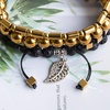 image:imageBivei Natural Gemstone Hematite Therapy Lava Rock Stone Bead Essential Oil Diffuser Anxiety Bracelets SetGolden