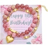 image:imageBivei 18th Birthday Gifts for Girls Natural Semi Precious Crystal Healing Stone Beads Heart Charm Stretch Beaded Birthday Bracelets for Teenage Daughter Best Friends  Pink