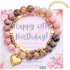 image:imageBivei 405060 Birthday Gifts for Women Natural Semi Precious Crystal Healing Stone Beads Heart Charm Stretch Beaded Birthday Bracelets for Her Best Friends Sister Mom Wife  Rose Red7 inchSweet Serenade Heart1