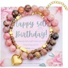 image:imageBivei 50th Birthday Gifts for Women Natural Semi Precious Crystal Healing Stone Beads Heart Charm Stretch Beaded Birthday Bracelets for Her Best Friends Mom Sister Aunt  Rose Red